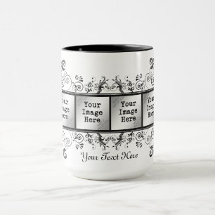 Elegant Black Flourish 6-Photo Frame Mug