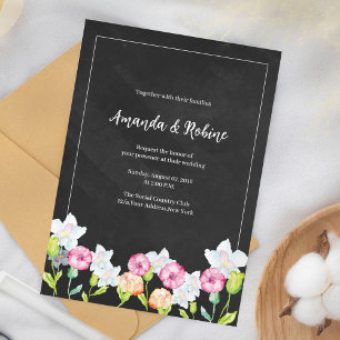 Elegant Black Flower Wedding Invitation