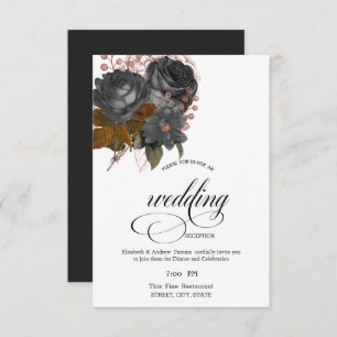 Elegant Black Flowers Rehearsal Dinner Invitation