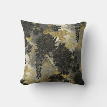 Elegant Black Flowers Throw Pillow-vintage 