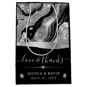 Elegant Black Foil & Silver Glitter Agate Wedding Medium Gift Bag