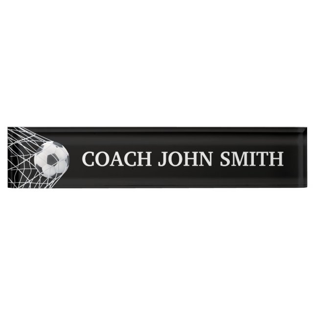 Elegant Black Football Coach Nameplate (Front)