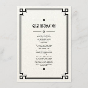 Elegant Black Frame Art Deco Wedding Insert Card