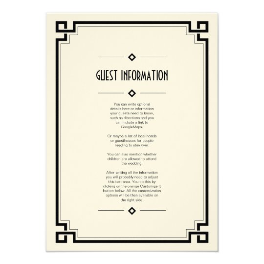 Elegant Black Frame Art Deco Wedding Insert Card
