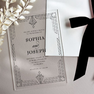 Elegant Black Frame Timeless Formal Wedding Acrylic Invitations