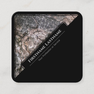 Elegant black framed wooden style tree bark square business card