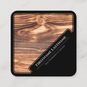Elegant black framed wooden style wood grain square business card
