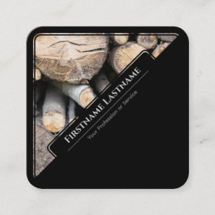 Elegant black framed wooden style wood stack square business card