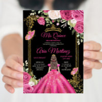 Elegant Black Fuchsia Pink Floral Mis Quince