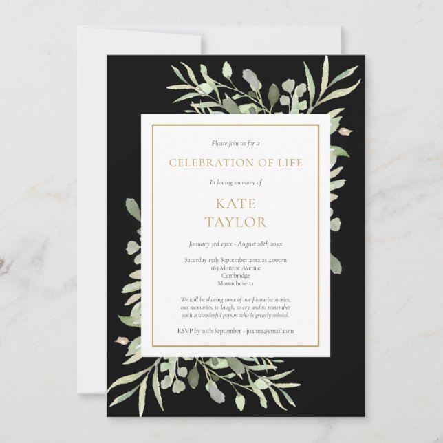 Elegant Black Funeral Celebration of Life Photo  Invitation (Front)