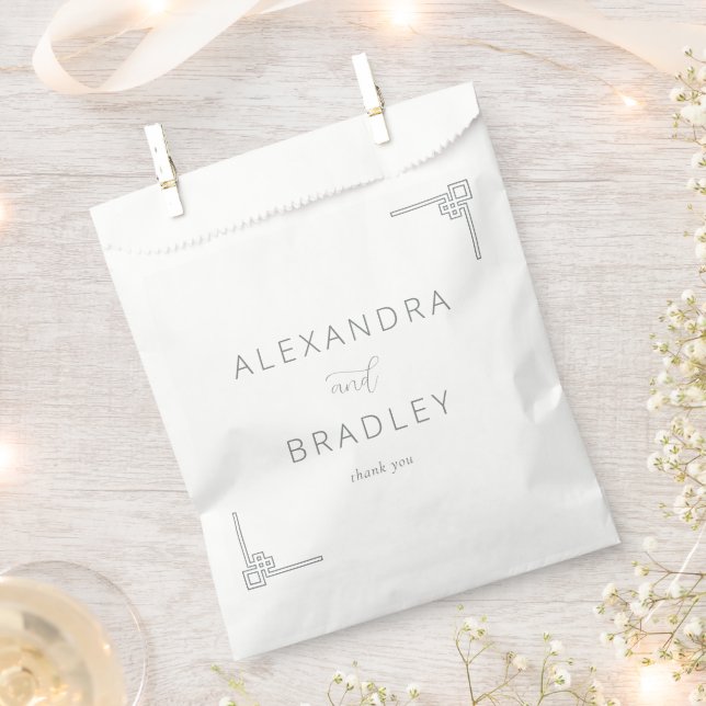 Elegant Black Geometric Accents Favour Bag (Clipped)