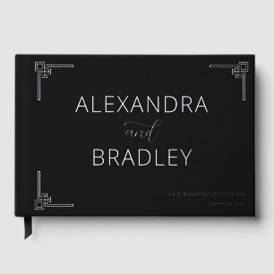 Elegant Black Geometric Accents Guest Book