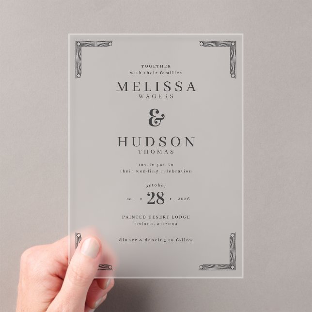 Elegant Black Geometric Borders Acrylic Invitations (Insitu (Handheld))