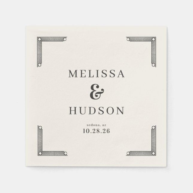 Elegant Black Geometric Corners Napkin (Front)