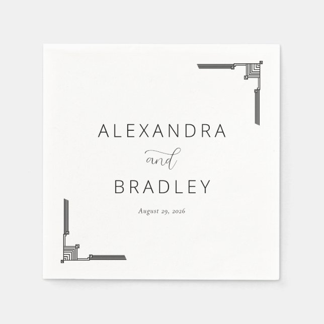 Elegant Black Geometric Deco Napkin (Front)