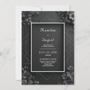 Elegant Black Geometric Floral Wedding  Invitation