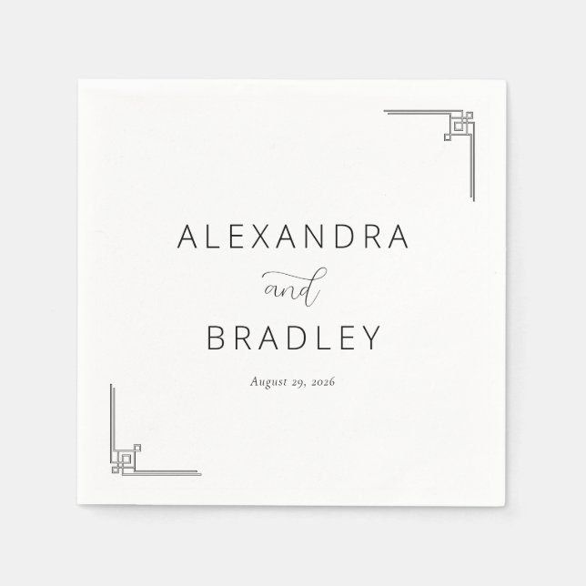Elegant Black Geometric Lines Napkin (Front)