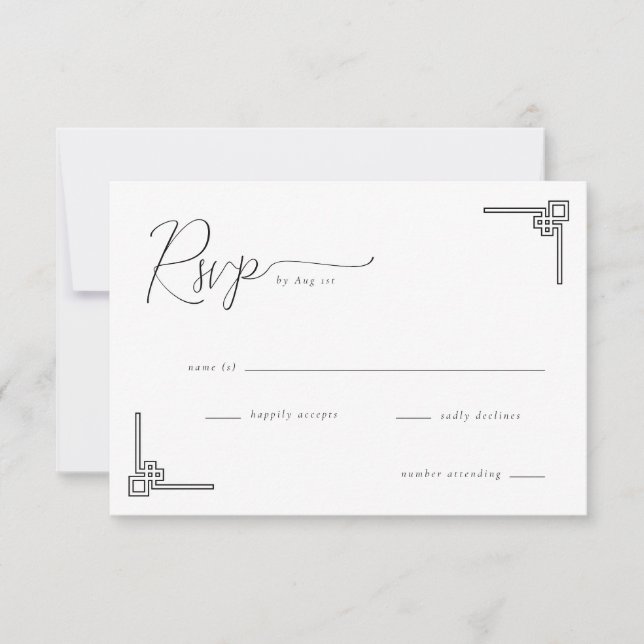 Elegant Black Geometric RSVP Card (Front)