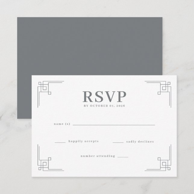 Elegant Black Geometric RSVP Card (Front/Back)
