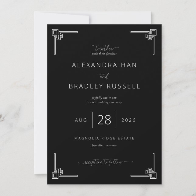 Elegant Black Geometric Wedding Invitations (Front)