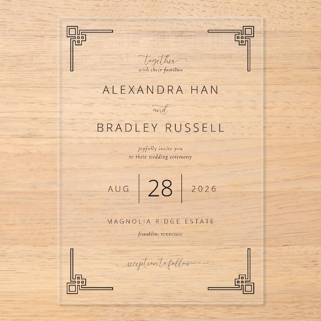 Elegant Black Geometric Wedding Invitations (Front)