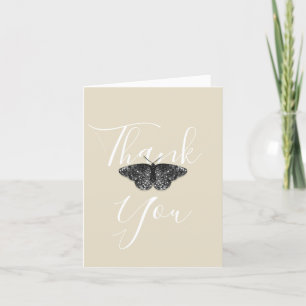 Elegant Black Glitter Butterfly Cream Folded Thank You Card