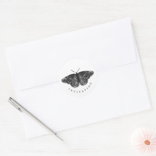 Elegant Black Glitter Butterfly Envelope Seal