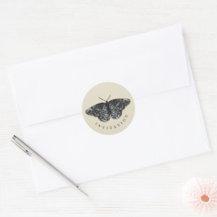 Elegant Black Glitter Butterfly Envelope Seal