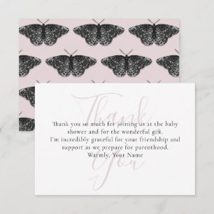 Elegant Black Glitter Butterfly Thank You Card