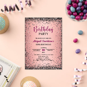 Elegant Black Glitter Metallic Pink 40th Birthday Acrylic Invitations