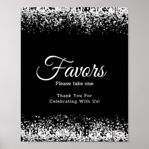 Elegant Black Glitter Silver Wedding Favour Sign