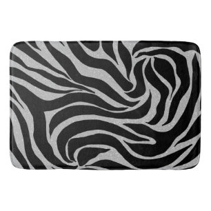Elegant Black Glitter Silver Zebra Animal Print Bath Mat