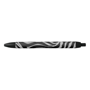 Elegant Black Glitter Silver Zebra Animal Print Black Ink Pen