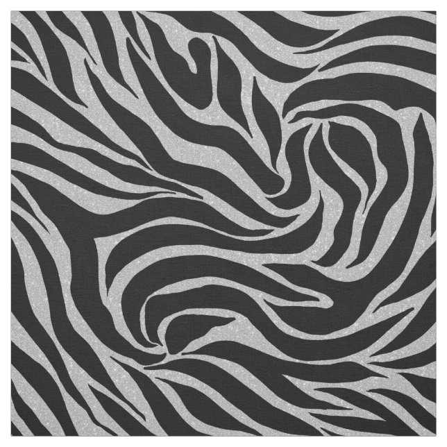 Elegant Black Glitter Silver Zebra Animal Print Fabric (Swatch)