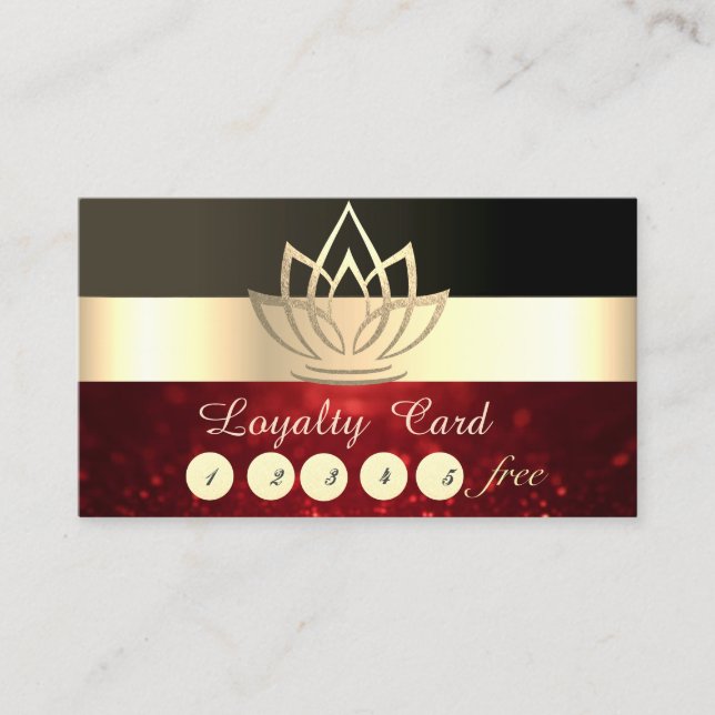 Elegant Black,Glittery Gold Lotus Loyalty Card (Front)