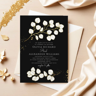 Elegant Black Glod greenery Eucalyptus Wedding Invitation
