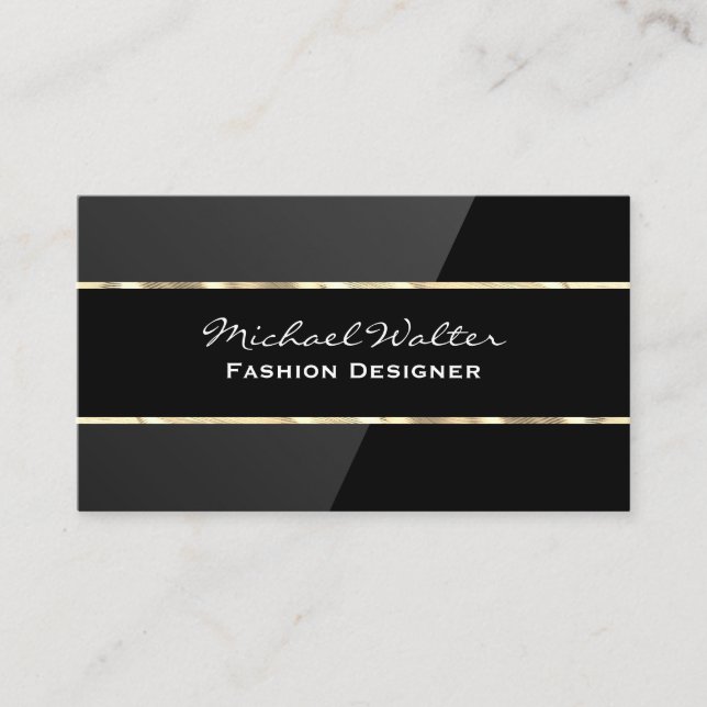Elegant Black Gloss | Gold Trim  Business Card (Front)