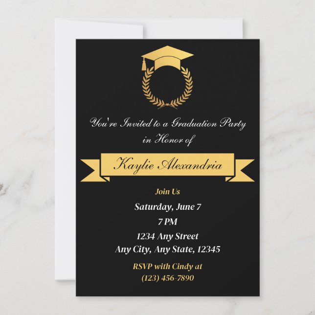 Elegant Black & Gold 2025 Graduation Invitation (Front)