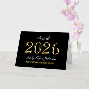 Elegant Black Gold 2025 Graduation Thank You Foil Greeting Card