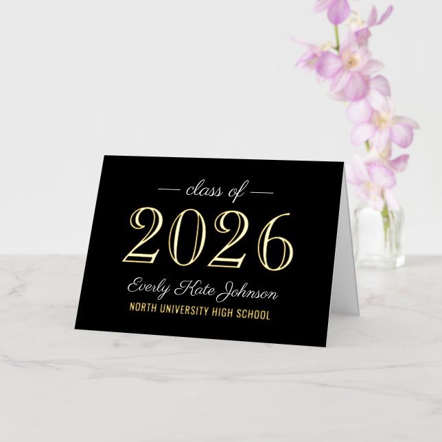 Elegant Black Gold 2025 Graduation Thank You Foil Greeting Card (Orchid)