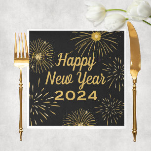 Elegant Black Gold 2025 Happy New Year Party Napkin