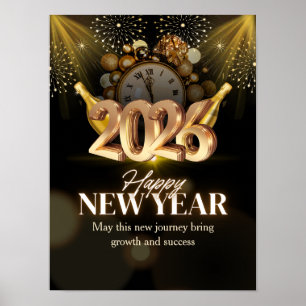 Elegant Black&Gold 2026 Happy New Year Celebration Poster