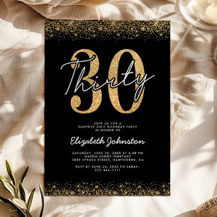 Elegant Black Gold 30th Birthday Invitation