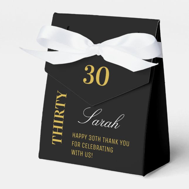 Elegant Black & Gold 30th Birthday Party  Favour Box (Front Side)
