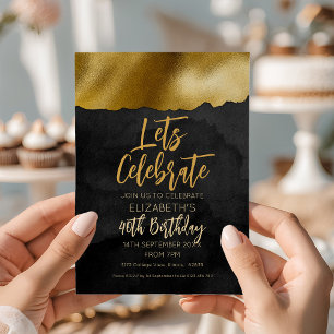 Elegant Black Gold 40th Birthday Invitation