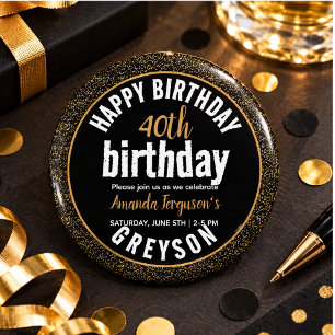 Elegant Black & Gold 40th Birthday Party 6 Cm Round Badge