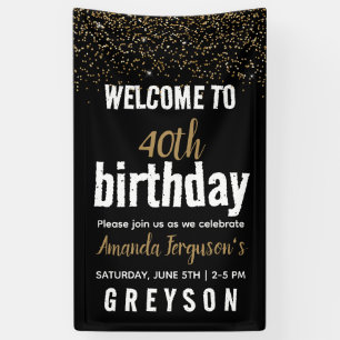Elegant Black & Gold 40th Birthday Party Banner