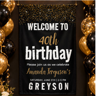 Elegant Black & Gold 40th Birthday Party Banner