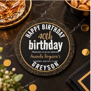 Elegant Black & Gold 40th Birthday Party Coaster