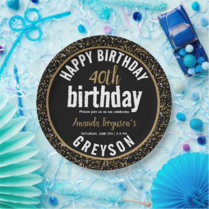 Elegant Black & Gold 40th Birthday Party Paper Plate